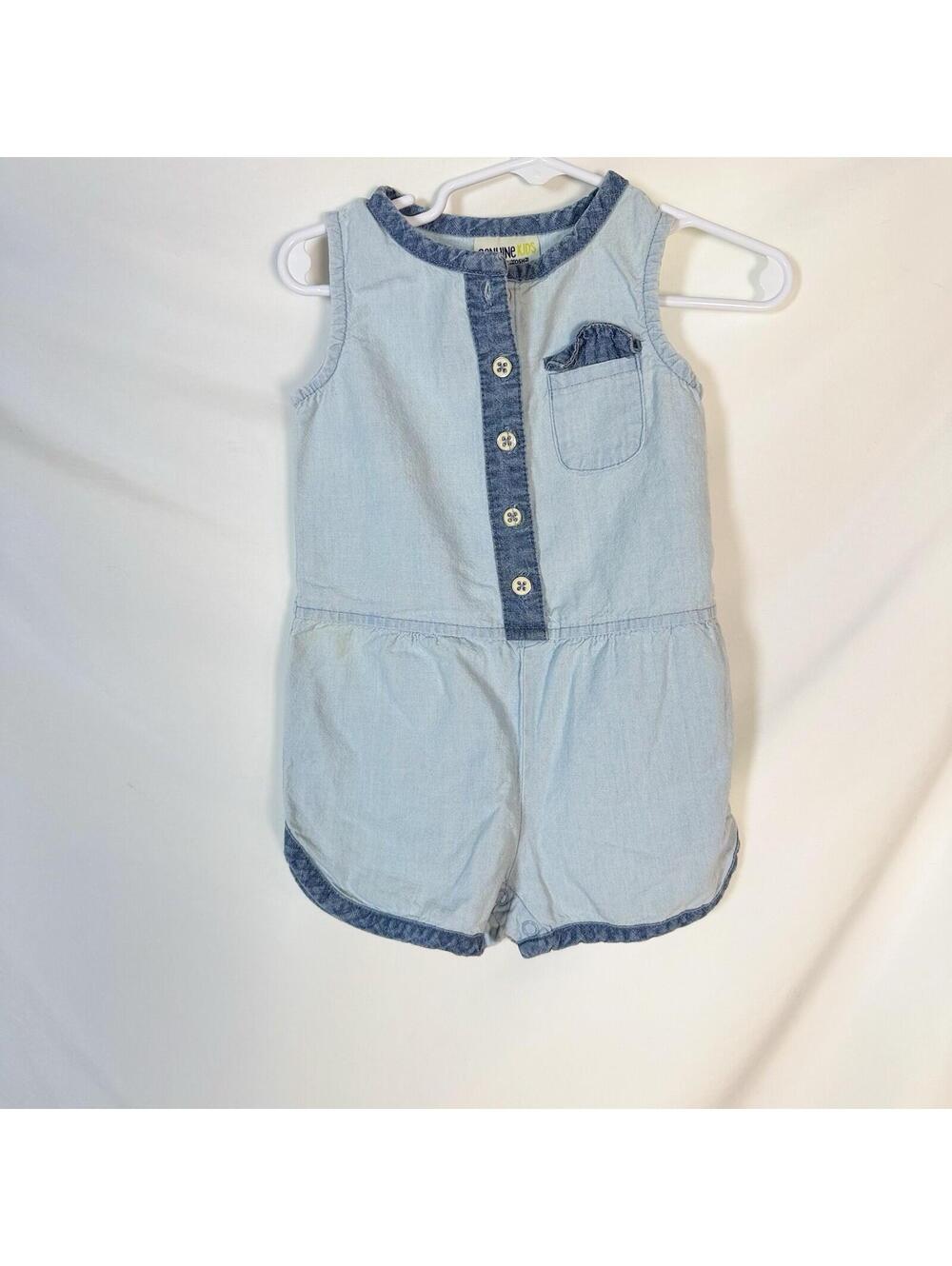 Genuine kids Oshkosh Chambray Blue 1 Piece Ringer Romper with Pocket  Sz 18 Mo